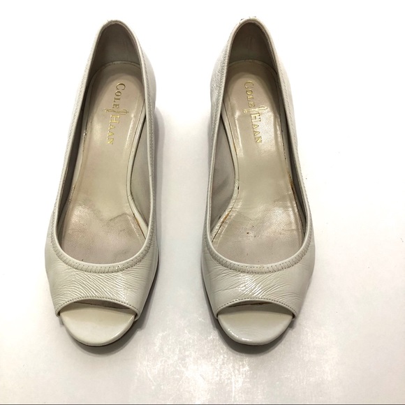 Cole Haan White Peep Toe Cork Wedges Size 6 - Picture 2 of 6